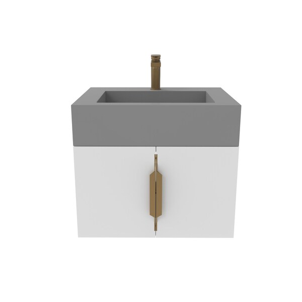 Castello Usa Nile 24-inch White Vanity Set with Gray Top and Gold Handles CB-MC-24W-GLD-2053-GR - main